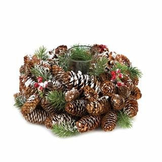 Frosted Pine Cone Wreath Candleholder