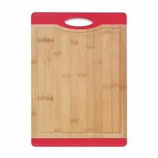 Bamboo Cutting Board with Red Rubber Grip