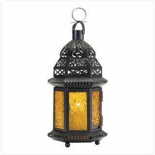 Yellow Glass Candle Lantern