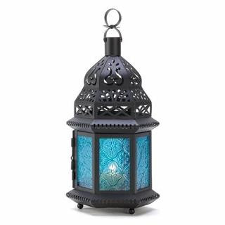 Blue Glass Moroccan Style Candle Lantern